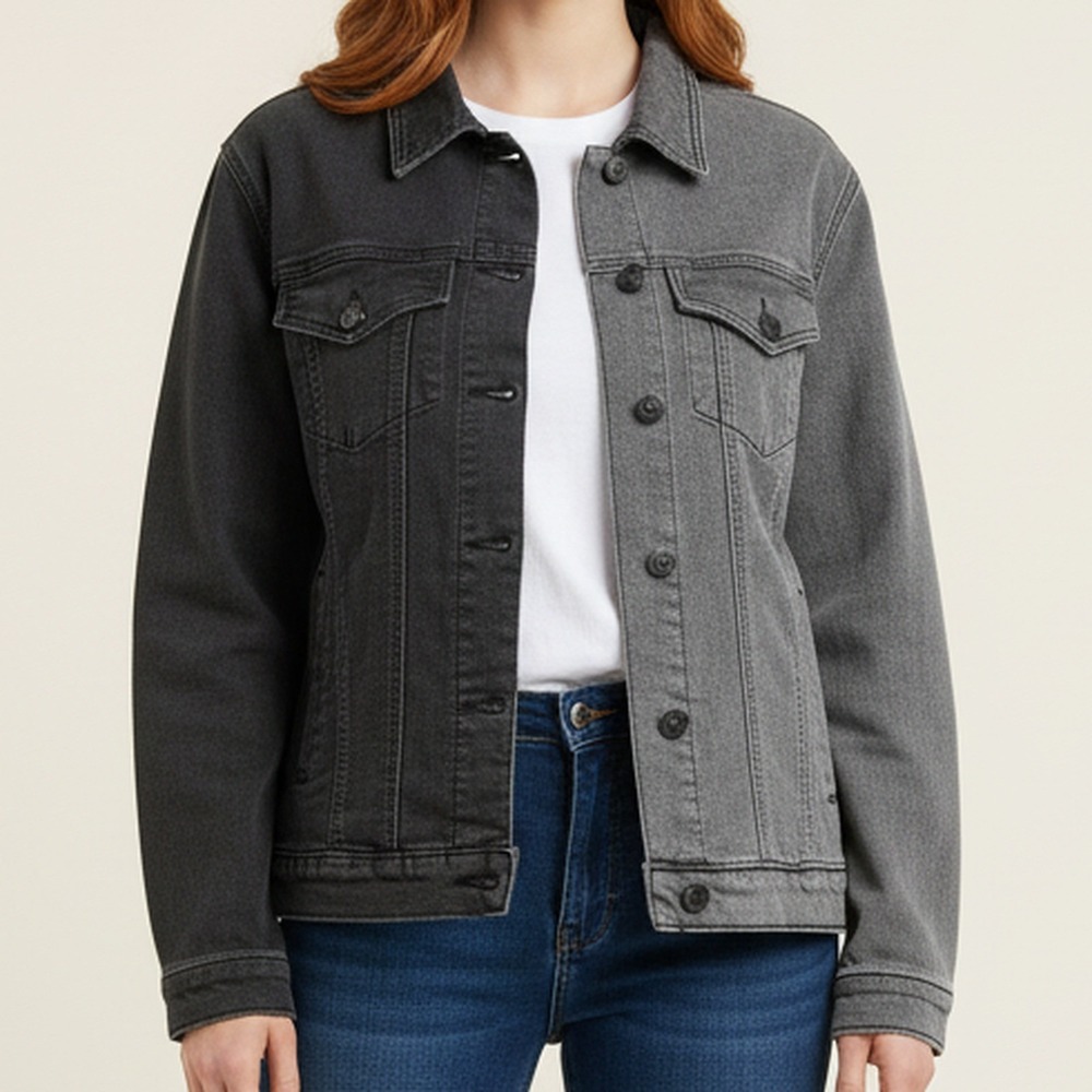RISEN NWT Two Tone Grey Denim Trucker Jacket Color Block Jean Jacket Women S